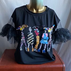 Ruffle sleeve fashion detailed  top